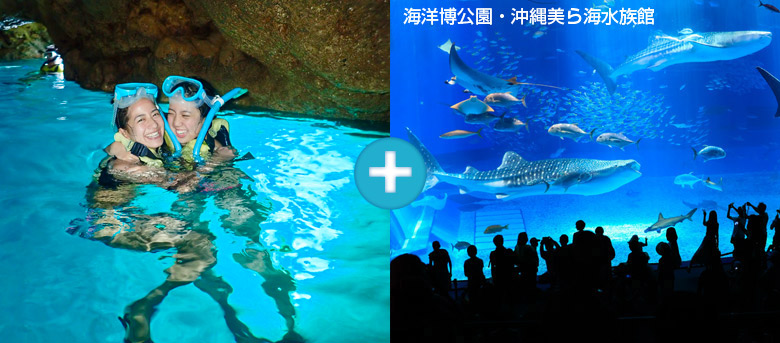 青の洞窟シュノーケル＆沖縄美ら海水族館入館チケット